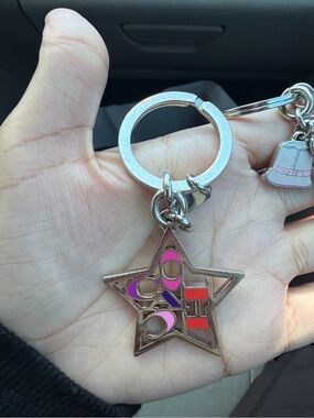 Coach Designer Star Charm Keychain in Pink and Red